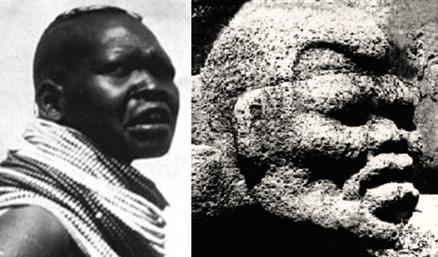 Olmec head carving and a Nubian